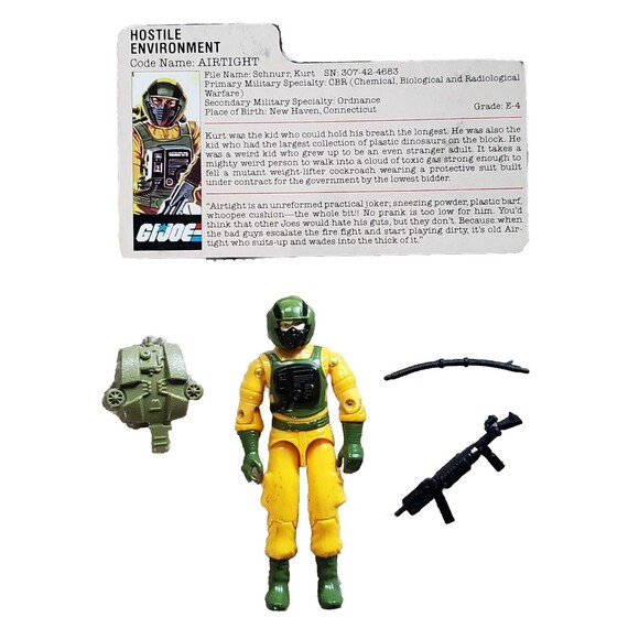 Vintage Hasbro GI Joe Figure 1985 Airtight Hostile Enviroment w File Card Gun - Picture 1 of 8